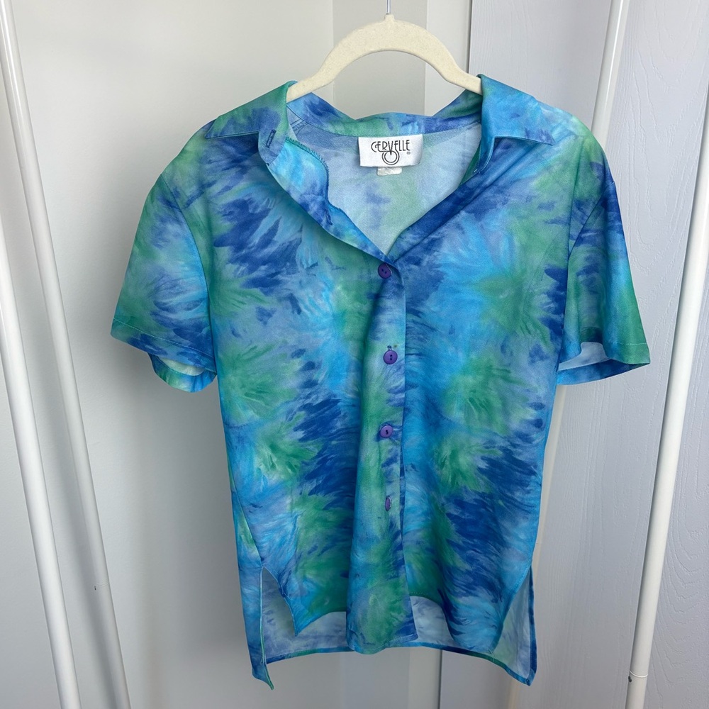 Vintage Blue and Green Sheer Tie-Dye Shirt